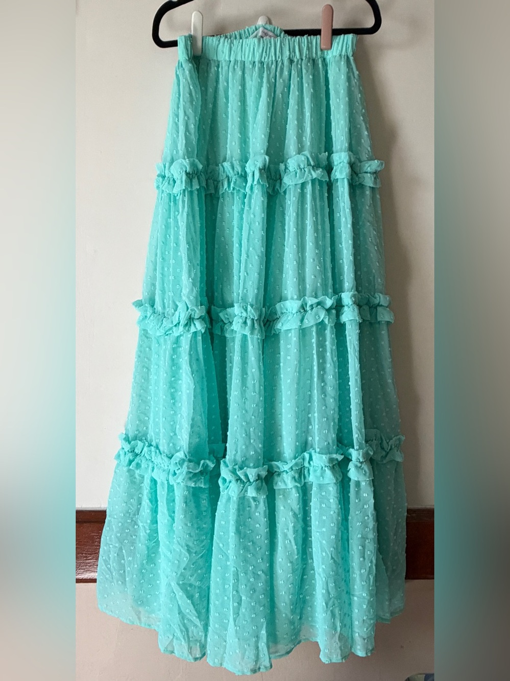 Faeriesty Fantasy Mint Green Swiss Dot Tiered Ruffle Maxi Skirt Elastic Waist XL